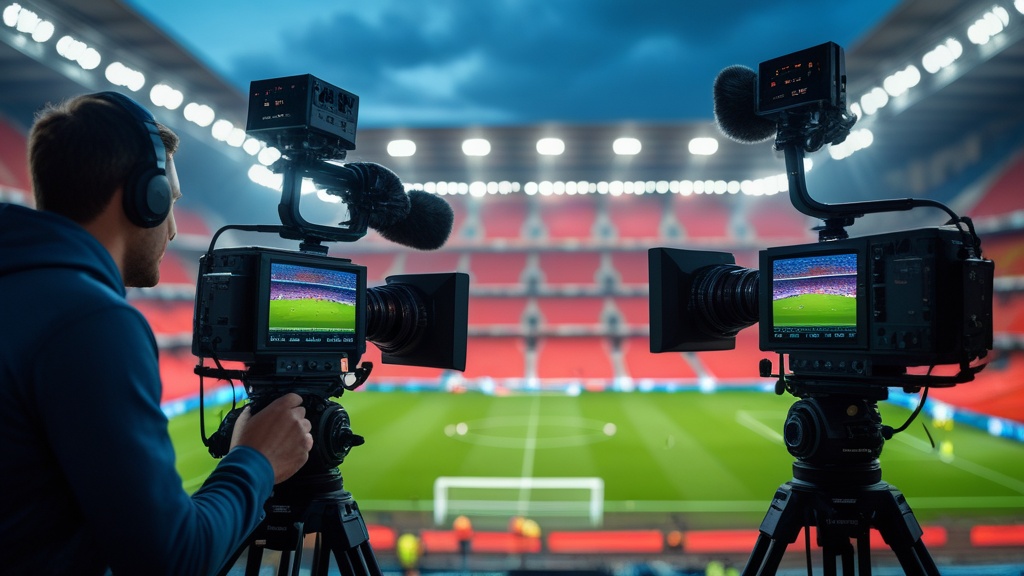 Dàn camera máy quay truyền hình trực tiếp trận đấu bóng đá
